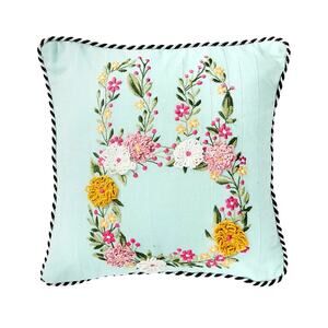 Brand New Mackenzie-Childs Floral Bunny Embroidered Throw Pillow, 12" Square